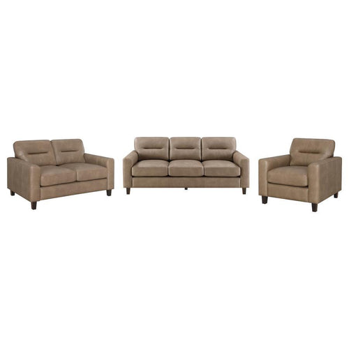 Scotland - Faux Leather Upholstered Sofa Set Dark Brown 3 Pc. Sofa, Loveseat, Chair