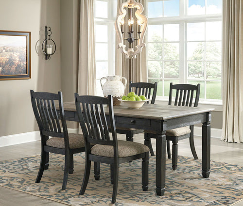 Tyler Creek - Dining Table Set Dark Gray 5 Pc. - Rectangular Dining Room Table, 4 Upholstered Side Chairs