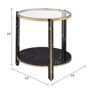 Thistle - End Table - Clear Glass, Faux Black Marble Top & Champagne