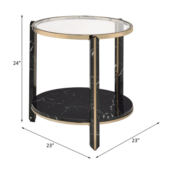 Thistle - End Table - Clear Glass, Faux Black Marble Top & Champagne
