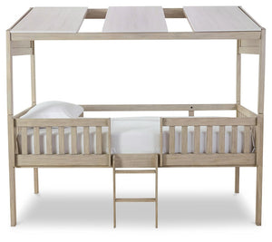 Wrenalyn - White / Brown / Beige - Twin Loft Bed with Roof Panels