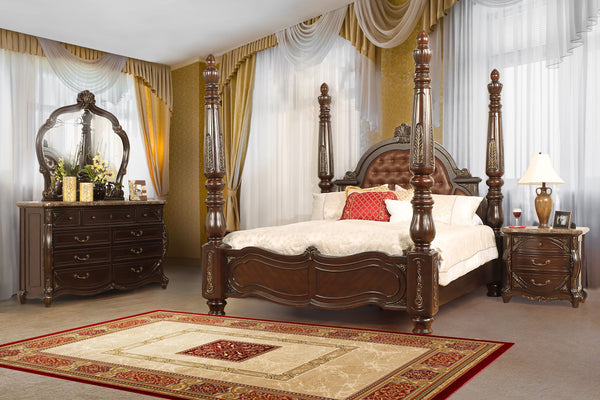 Palazzo Marina - 5/0 Queen Poster 4 Piece Bedroom Set (Bed, Dresser, Mirror, Nightstand) - Dark Brown