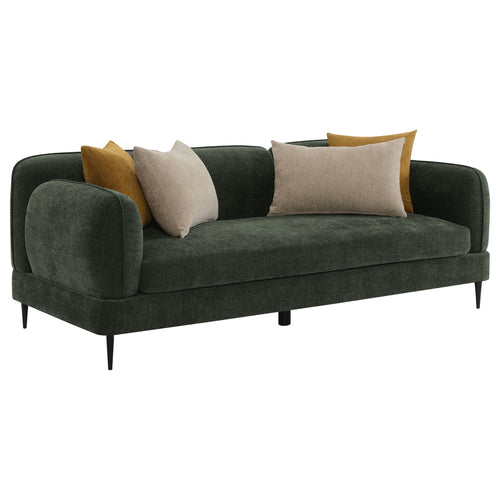 Jade - Chenille Upholstered Modern Track Arm Sofa Dark Green