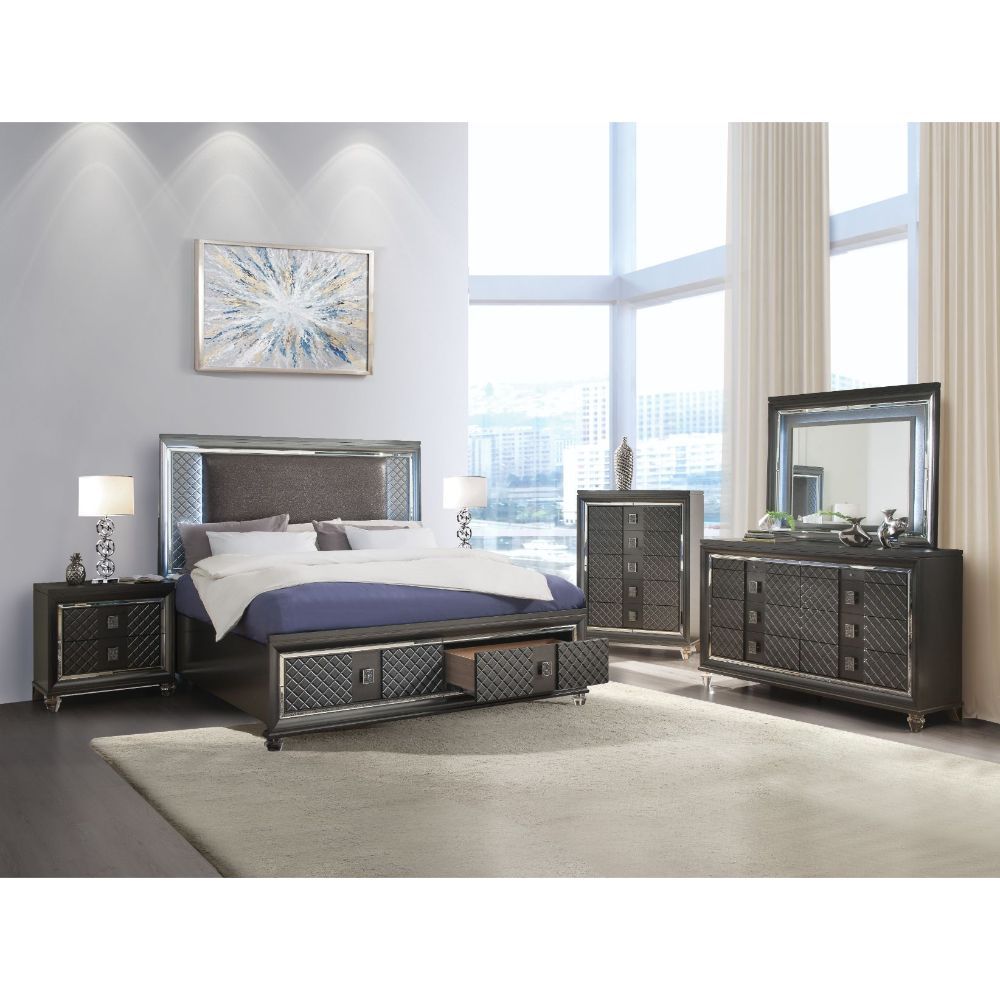 Sawyer - Bed w/Storage (LED) Gray Queen