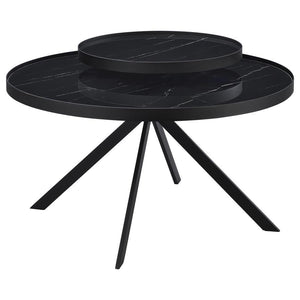 Briggs - Round Marble Printed Glass Top Coffee Table Black