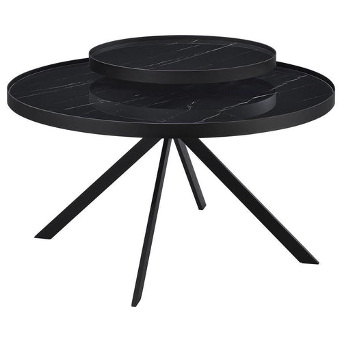 Briggs - Round Marble Printed Glass Top Coffee Table Black