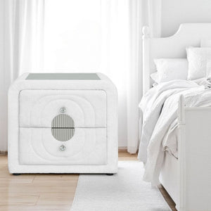 Shelyn - Nightstand White Teddy Sherpa & Chrome